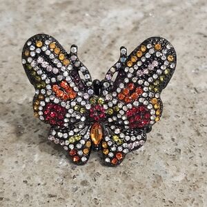 Hematite Butterfly Multicolor Crystal Rhinestone Stretch Ring